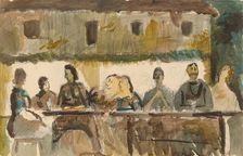 Banquet in front of the house, 1940-1949. Creator: Cyprian Majernik