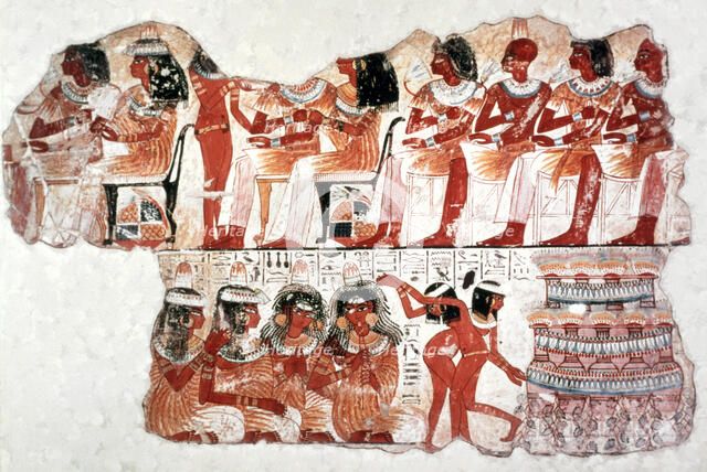 Banquet Scene, Wall Painting, Tomb of Nebamun, Thebes, 18th Dynasty. Artist: Unknown