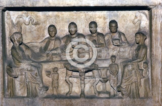 Banquet scene on funeral stele from Erdok, Turkey, Hellinistic period, c323 BC-31BC.  Artist: Unknown.