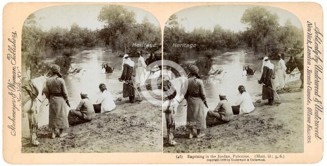 Baptising in the River Jordan, Palestine, 1896.Artist: Underwood & Underwood