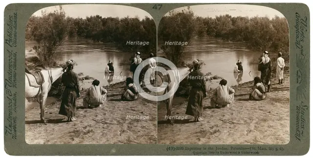 Baptising in the River Jordan, Palestine, 1903.Artist: Underwood & Underwood