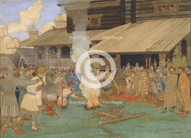 Baptism by Fire. Artist: Bilibin, Ivan Yakovlevich (1876-1942)