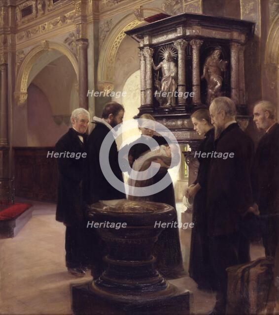 Baptism of a child, 1893. Creator: Knud Larsen.