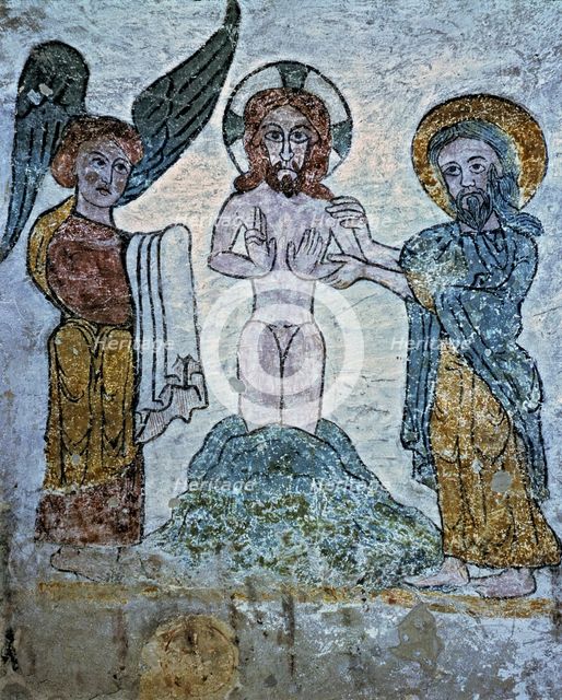  'Baptism of Christ', fresco in the treasury room of the cathedral of San Vicente Martyr in Roda …