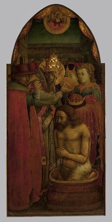 Baptism of Constantine by Pope Sylvester I (left part of the triptych), 1450. Creator: Andrea di Giusto