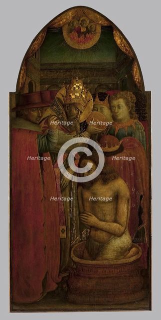 Baptism of Constantine by Pope Sylvester I (left part of the triptych), 1450. Creator: Andrea di Giusto.