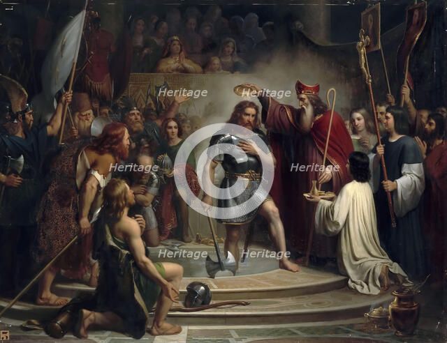 Baptism of Clovis at Reims, 25 December 496. Artist: Dejuinne, François-Louis (1786-1844)