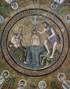 Baptism of Jesus by Saint John the Baptist, Arian Baptistry, Ravenna, 6th century. Creator: LTL