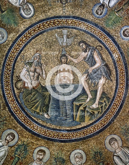 Baptism of Jesus by Saint John the Baptist, Arian Baptistry, Ravenna, 6th century.  Creator: Unknown.