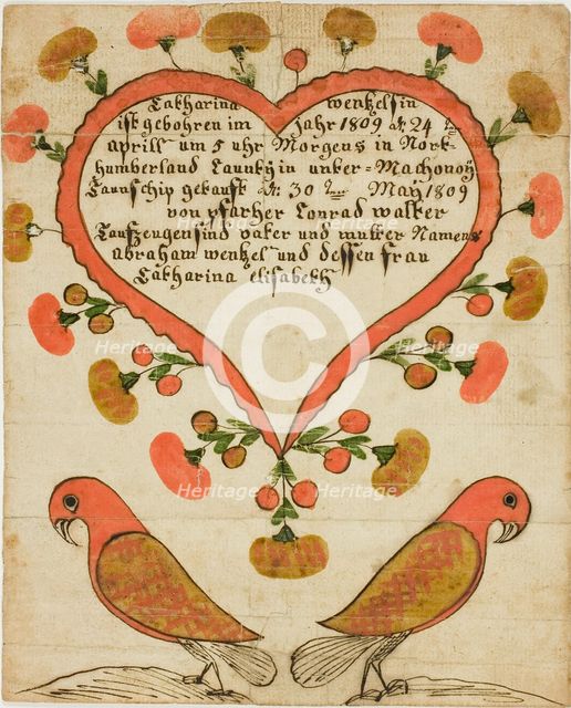 Baptismal Certificate of Catharina Wentzelsin, April 24, 1809. Creator: Unknown.
