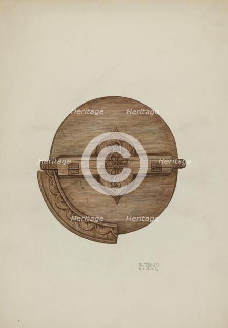 Baptismal Font, Cover, c. 1939. Creators: Ruth Buker, Raymond E. Noble.