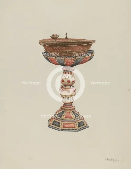 Baptismal Font and Stand, c. 1939. Creator: William Kieckhofel.