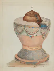 Baptismal Font at San Luis Rey Mission Church, 1936. Creator: Howard H. Sherman