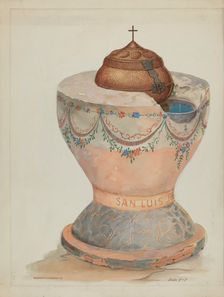 Baptismal Font at San Luis Rey Mission Church, 1936. Creator: Howard H. Sherman