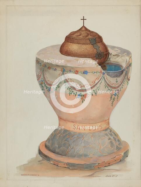 Baptismal Font at San Luis Rey Mission Church, 1936. Creator: Howard H. Sherman.