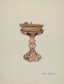Baptismal Font & Stand, c. 1939. Creator: Marius Hansen