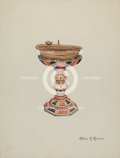 Baptismal Font & Stand, c. 1939. Creator: Marius Hansen.