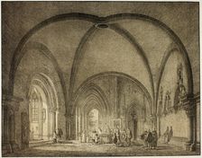 Baptismal Hall and Cloisters in the Cathedral at Mainz, from Collection of Memorable..., 1823. Creator: Domenico Quaglio II