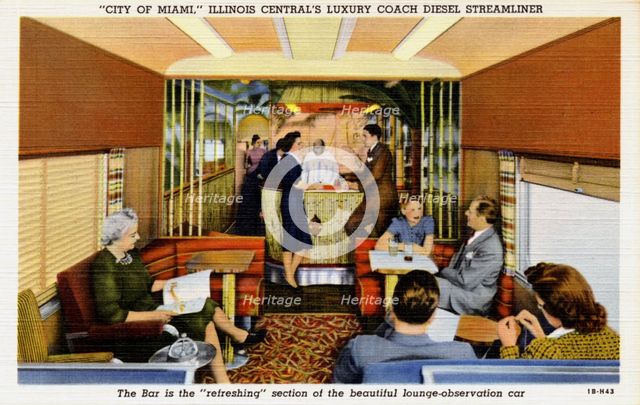 Bar car on the 'City of Miami' streamliner train, USA, 1941. Artist: Unknown