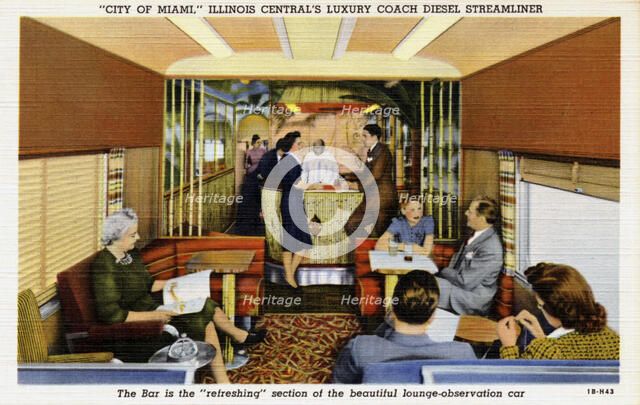 Bar car on the 'City of Miami' streamliner train, USA, 1941. Artist: Unknown