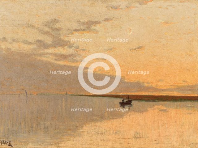 Barca al tramonto (Boat at sunset, Venice). Creator: Ciardi, Guglielmo (1842-1917).