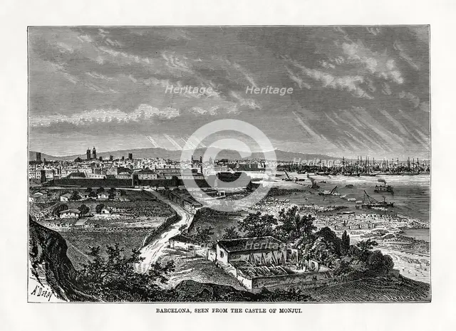 'Barcelona, seen from the Castle of Monjui', Spain, 1879. Artist: Laplante