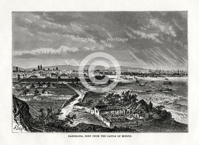 'Barcelona, seen from the Castle of Monjui', Spain, 1879. Artist: Laplante