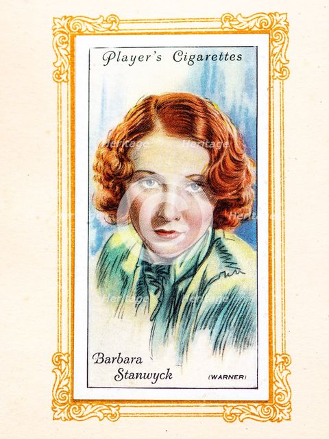 Barbara Stanwyck Collectables Picture of movie stars that came with the Players cigarette packet, 19 Creator: Unknown.