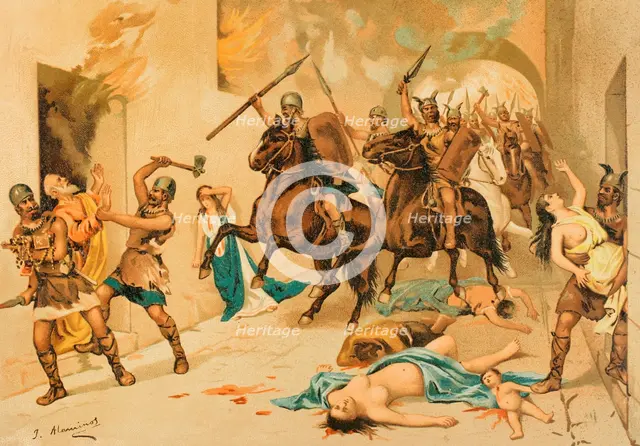 Barbarian invasion, Hispania, 1888. Creator: Juan Alaminos.