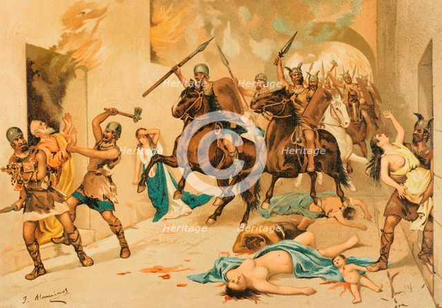 Barbarian invasion, Hispania, 1888. Creator: Juan Alaminos.