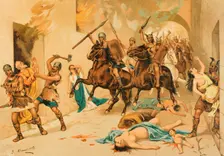 Barbarian invasion, Hispania, 1888. Creator: Juan Alaminos