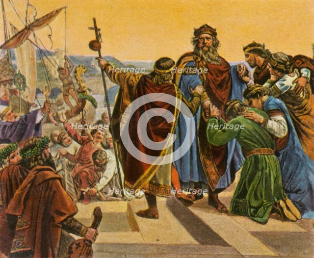 Barbarossa bids farewell as he leaves on his crusade, 1189, (1936).  Creator: Unknown.