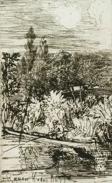 Barbel Fishing, 1865. Creator: Francis Seymour Haden