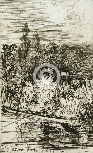 Barbel Fishing, 1865. Creator: Francis Seymour Haden.