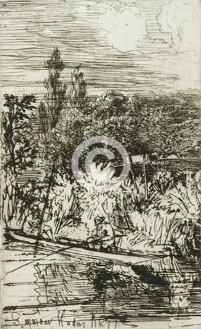 Barbel Fishing, 1865. Creator: Francis Seymour Haden.