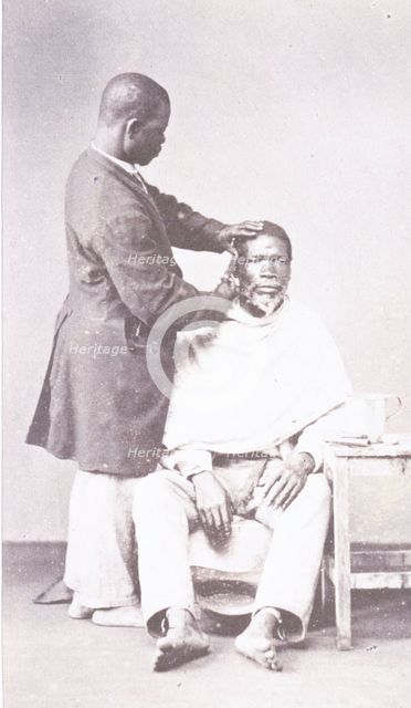 Barber and client, Brazil, 1890 (Inferred). Creator: Unknown.