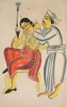 Barber Cleaning a Woman’s Ear, 1800s. Creator: Unknown