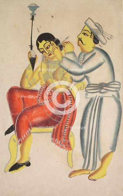 Barber Cleaning a Woman’s Ear, 1800s. Creator: Unknown.