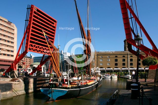 Barge passing through St Katherine's Lock, London. Creator: Peter Thompson.