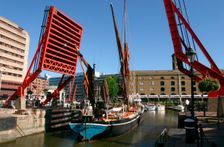 Barge passing through St Katherine's Lock, London. Creator: Peter Thompson