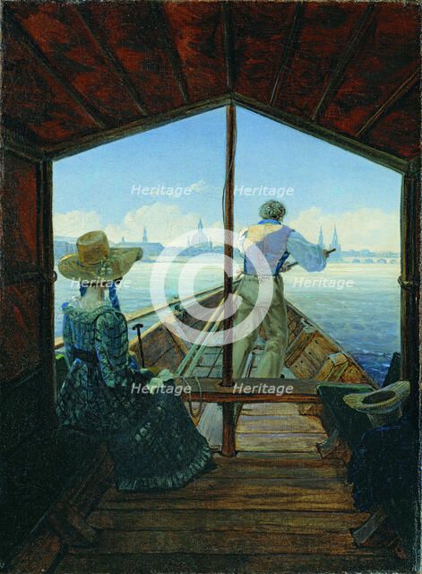 Barge Trip on the Elbe near Dresden (Morning on the Elbe), 1827. Artist: Carus, Carl Gustav (1789-1869)