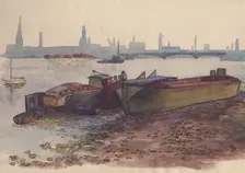 Barges on the Thames in London, 1951. Creator: Shirley Markham