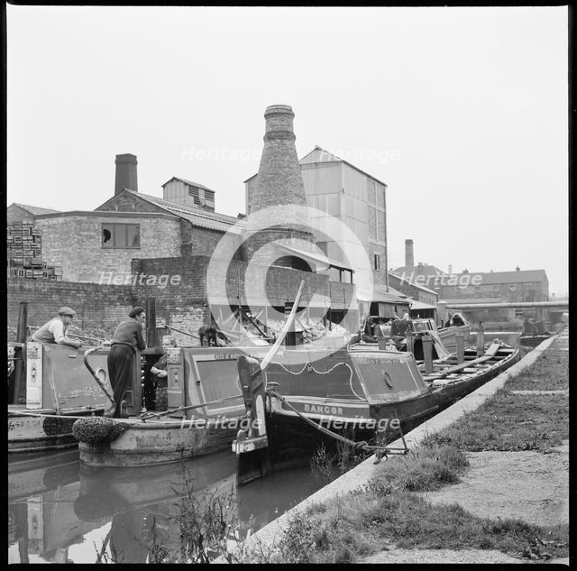 Barges on the Trent & Mersey Canal, Stoke-on-Trent, 1965-1968. Creator: Eileen Deste.