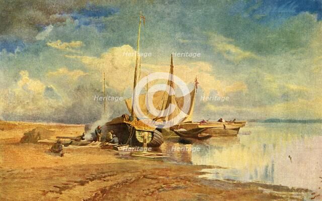 'Barges on the Volga', 1870, (1939). Creator: Fyodor Vasil'yev.