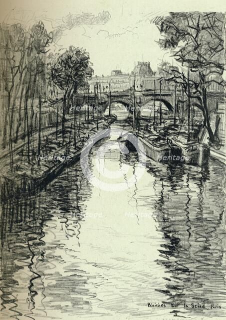 'Barges on the Seine', 1915. Artist: Frank Milton Armington.