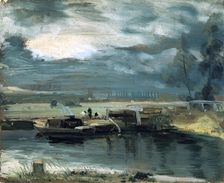 Barges on the Stour, with Dedham Church in the Distance 1811. Artist: John Constable