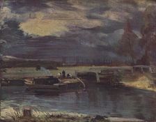 Barges on the Stour, with Dedham Church in the distance c1811. Artist: John Constable
