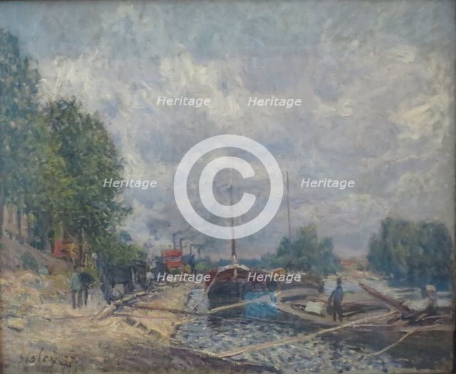 Barges at Billancourt, 1877. Creator: Alfred Sisley.