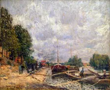 Barges at Billancourt 1877. Creator: Sisley, Alfred (1839-1899)