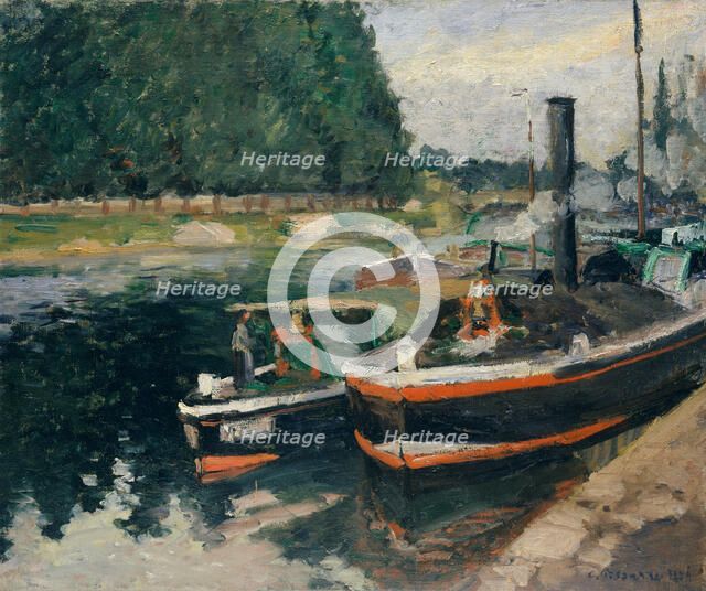 Barges at Pontoise, 1876. Creator: Camille Pissarro.